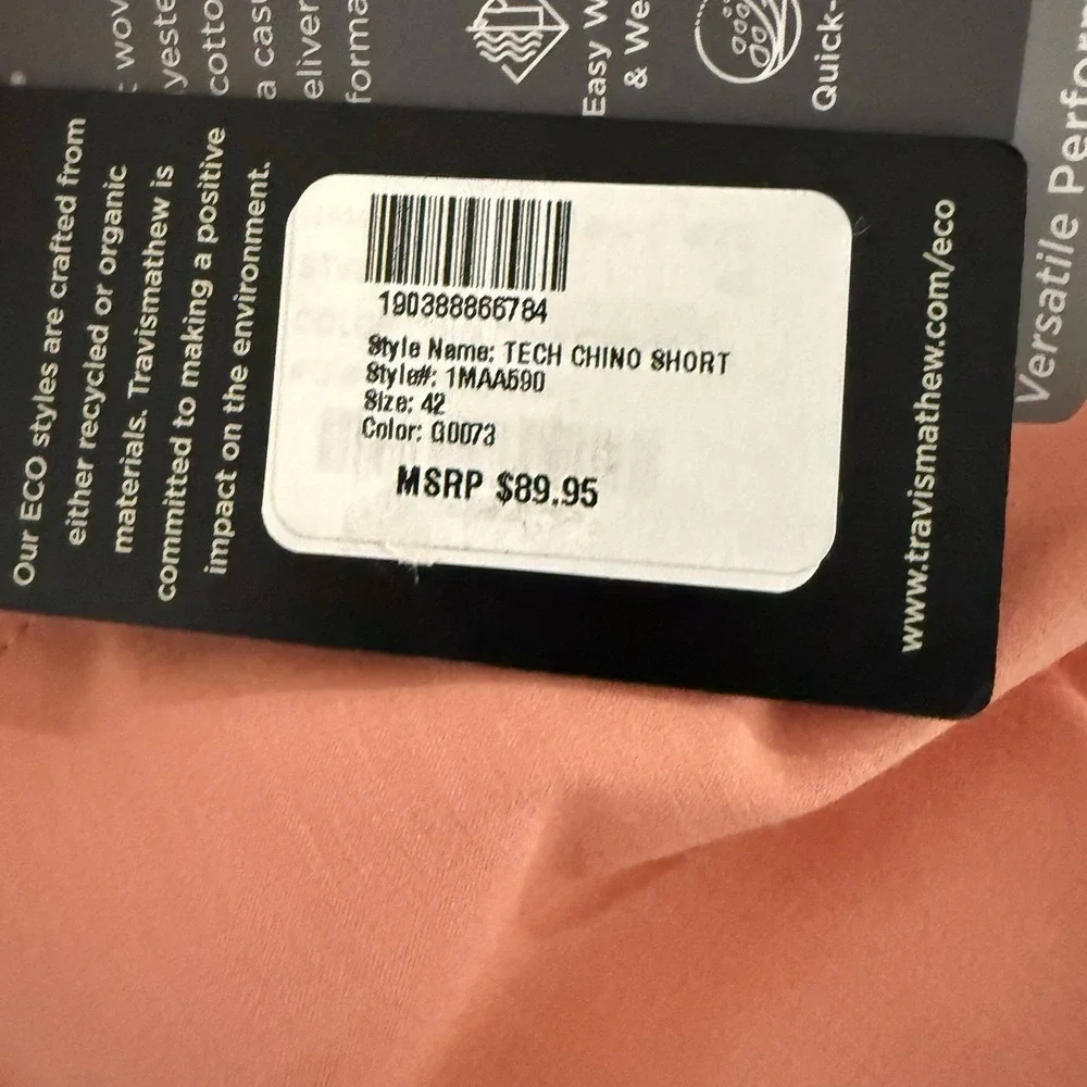 Travis Mathew Tech Chino Shorts Mens 42 Pink Terra Cota Performance Golf New